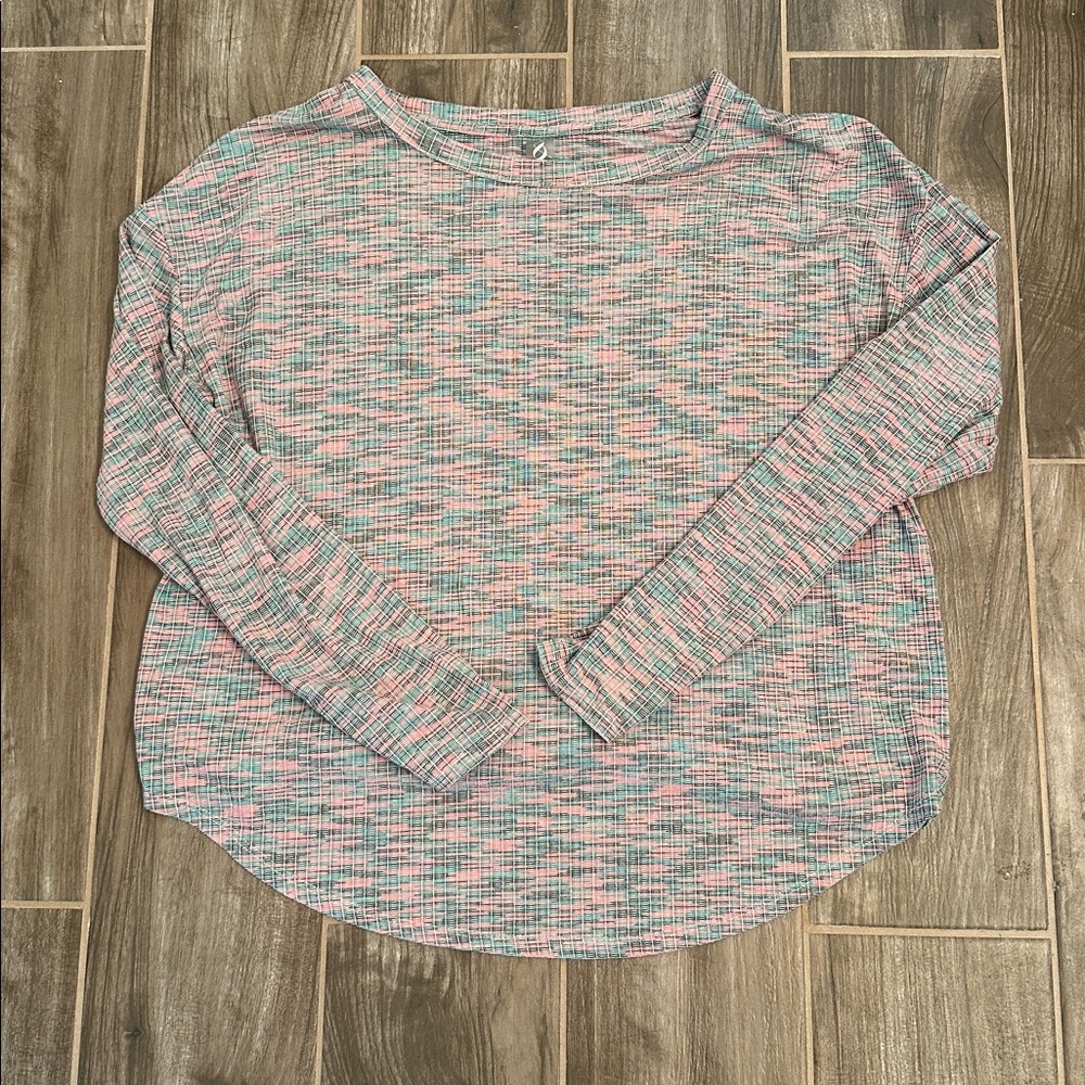 Lou & Grey Pink Teal Multi-Color Textured Long Sleeve Top